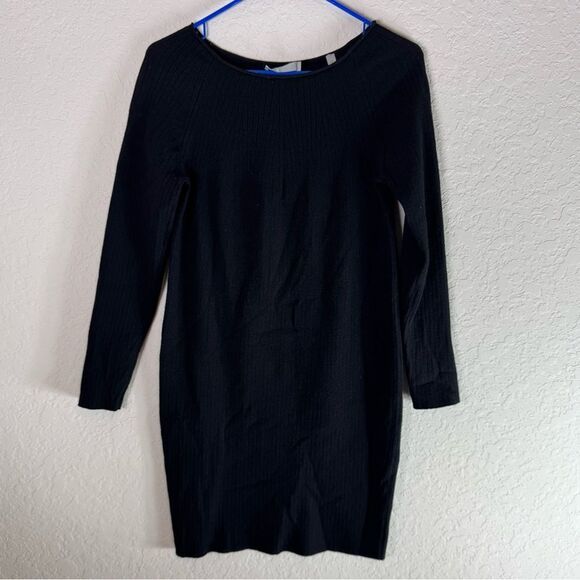 Vince Scoop Neck Ribbed Wool Blend Black Sweater Dress Size XS - Picture 3 of 12
